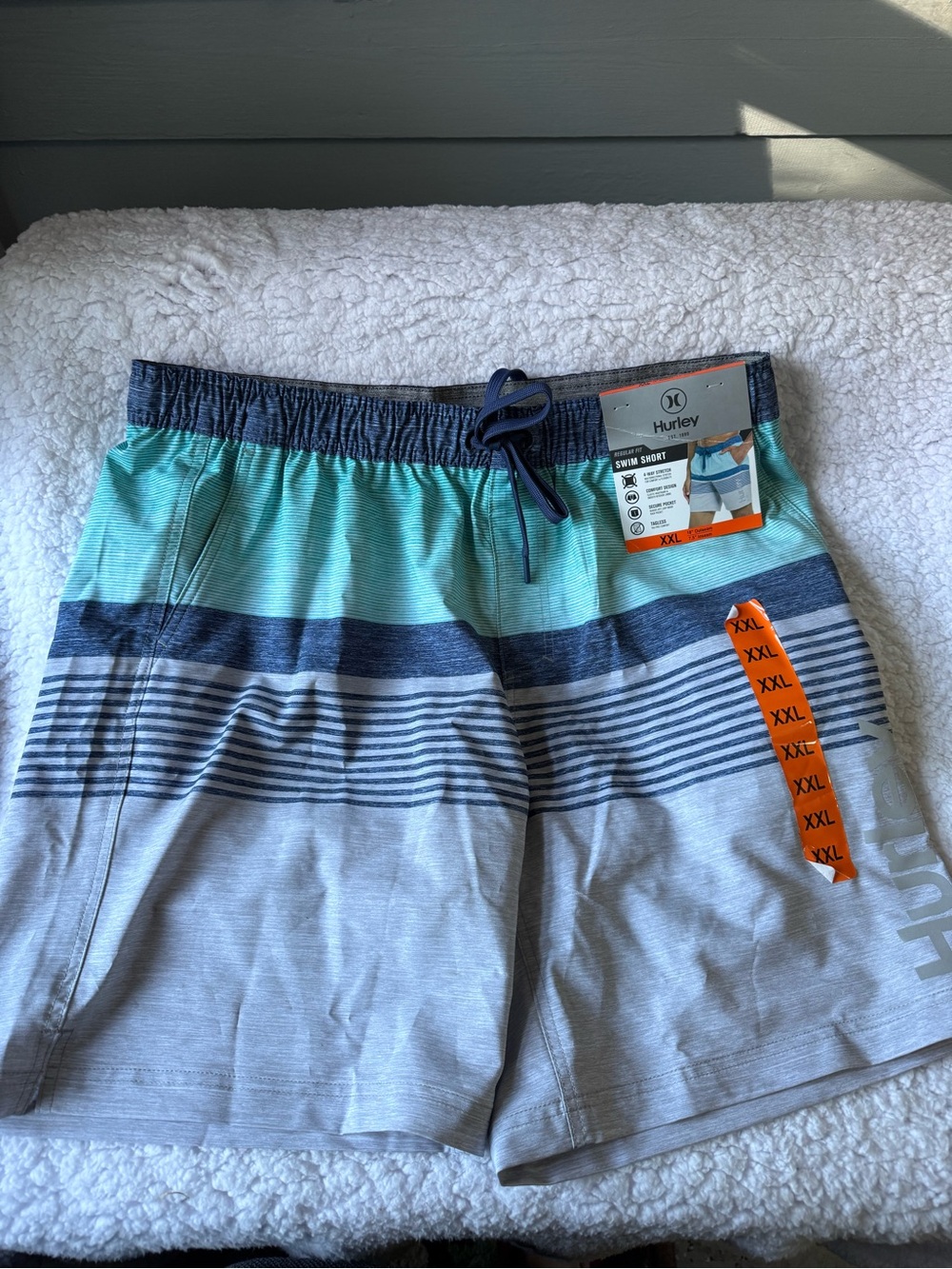 NWT Hurley Men's Aqua & Gray Striped Swim Shorts XXL